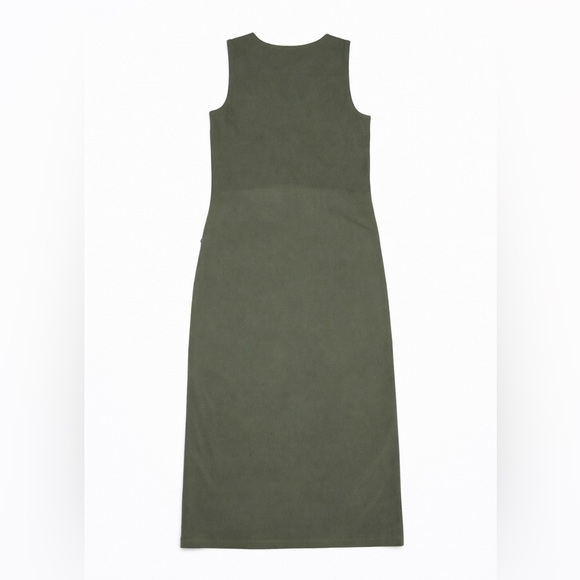 Lou & Grey Olive Gray Modal Blend Button Front Midi Dress Tie Waist Size Small - Picture 3 of 8